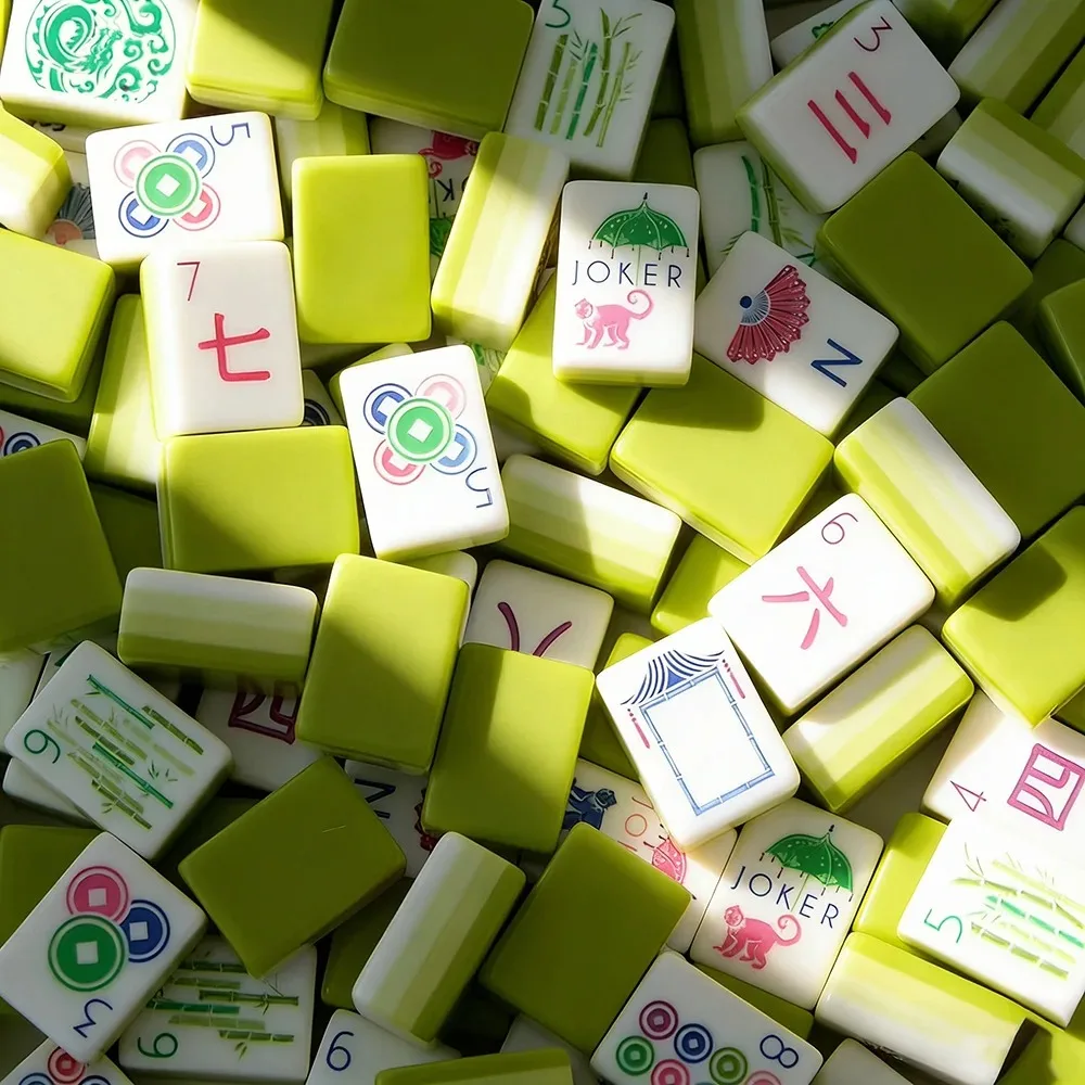 

Apple Green 4-Tier Acrylic Mahjong Set, 160 Hand Polished Tiles, Portable Travel Mahjong Game for Family Gathering & Party