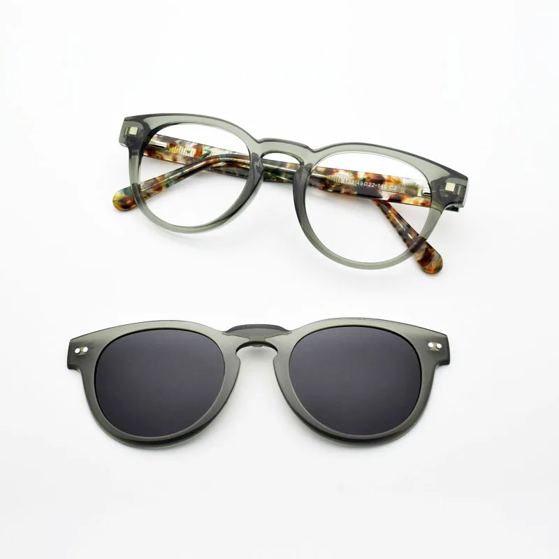 Round Glasses Frame For Lady Polarized Magnet Clip On Sunglasses  Myopia Women Circle Eyewear Pink Driving Mirror Green Frame