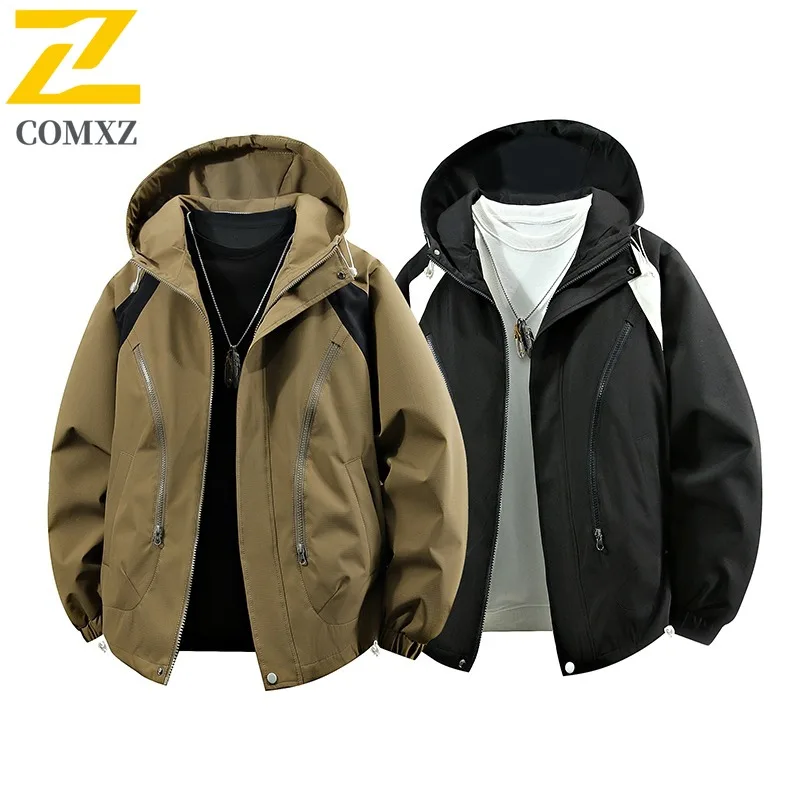 

COMXZ Men Jacket Casual Hooded Outdoor Mountaineering Comfort Coat Leisure Daily Style Lightweight Windproof Autumn New Clothing