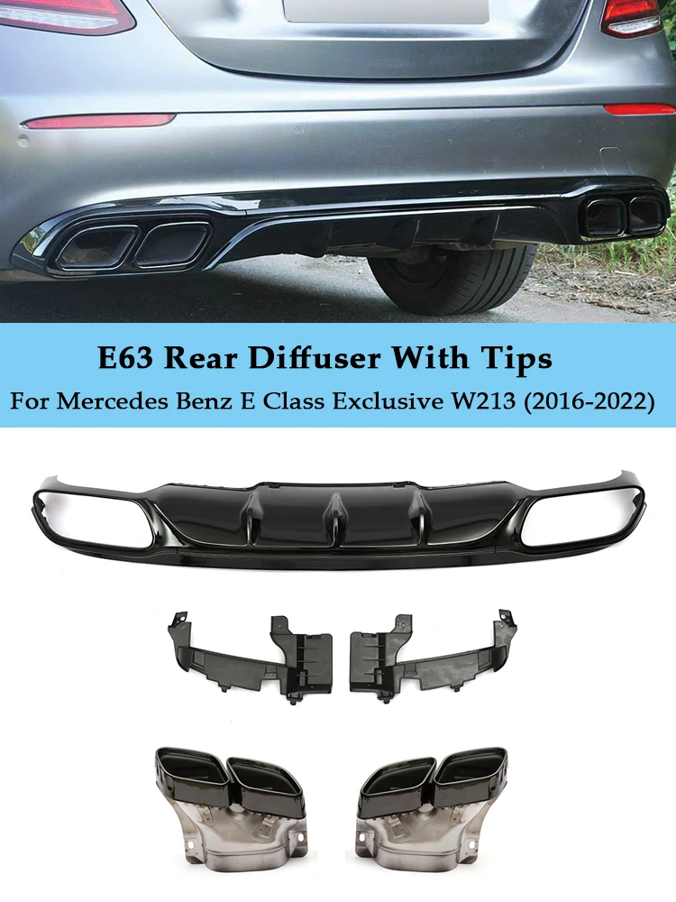 E63 Style Rear Bumper Diffuser For Benz E Class W213 Exclusive Diffusor Spoiler With Exhaust Tips Kit 2016-2022 Exterior Part