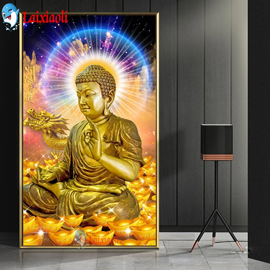 Diy 5D Diamond Painting Kits Full drill Diamond Embroidery Buddha light, dragon, ingot Cross Stitch Golden Buddha big Home Decor