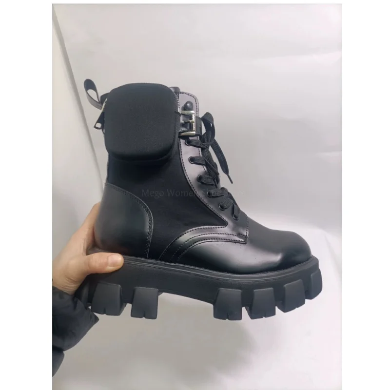 

Thick Bottom Belt Buckle Short Boots Women Leather and Velvet Height Increase Middle Tube Strap Boots Trendy Shoes Size 43