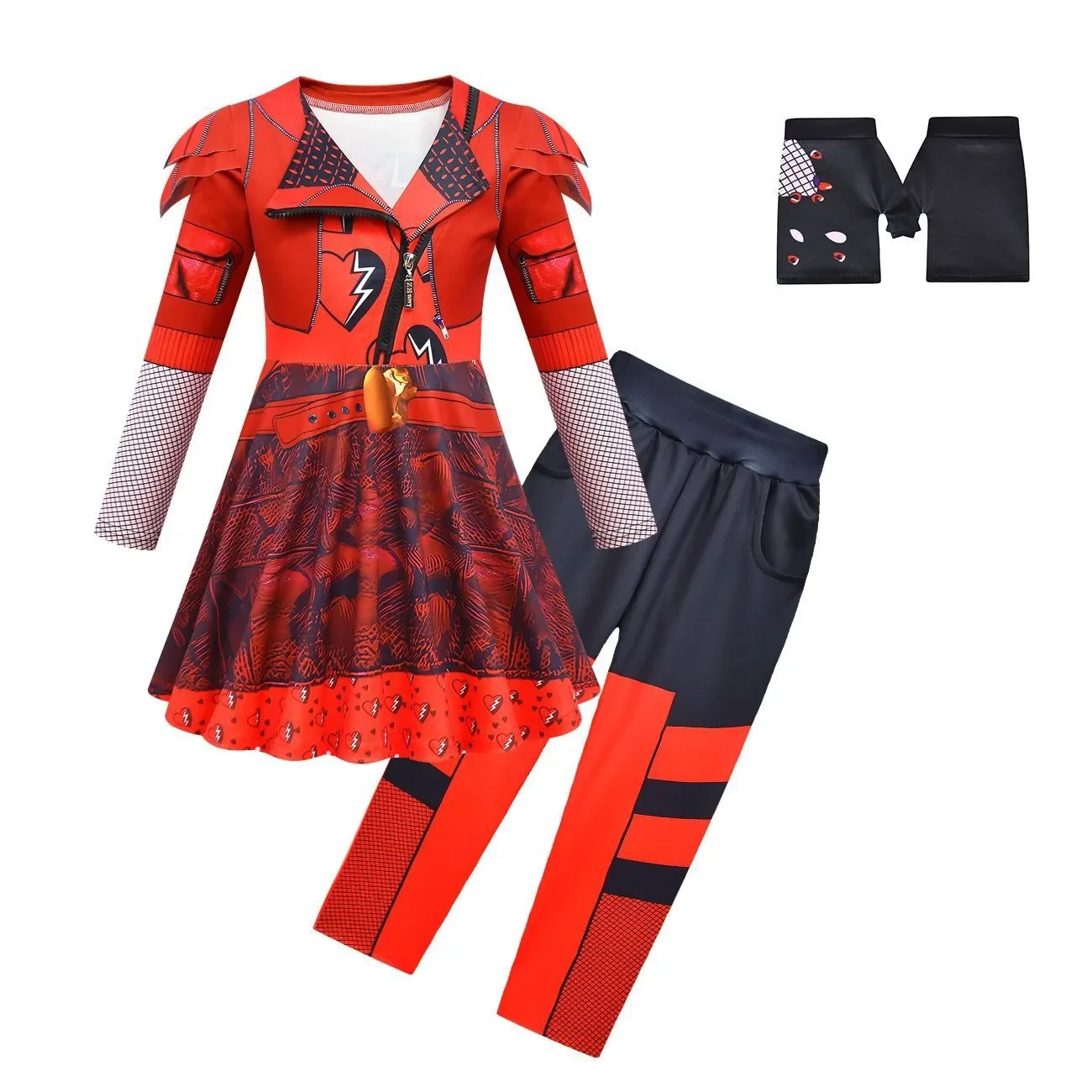 D-discents Costume rosso per bambini Rise of Red Girls Red bribrixy Cosplay Costume parrucca bambini Fantasia vestiti per feste di Halloween