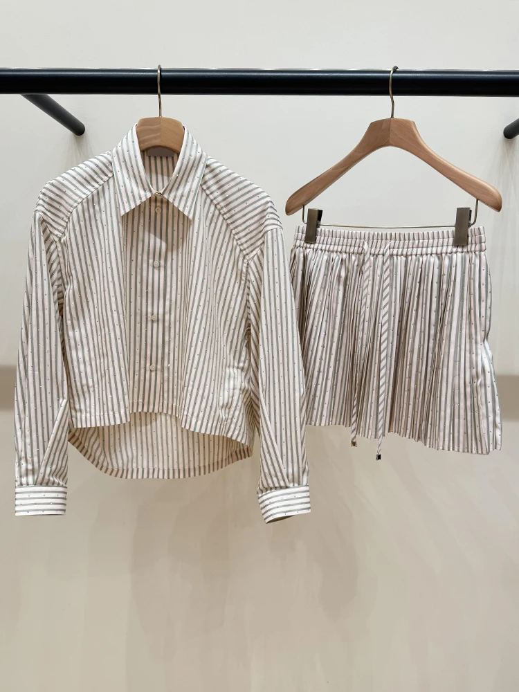 

Комплект юбки Ele Spring irt Gentle Wind Diamond Heat Stripes Женский высококачественный комплект из двух предметов Faion Long Sve...