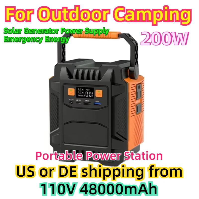 110V 48000mAh for Outdoor Camping 200W Portable Power Station 172Wh 230V Solar Generator Power Supply Emergency Energy