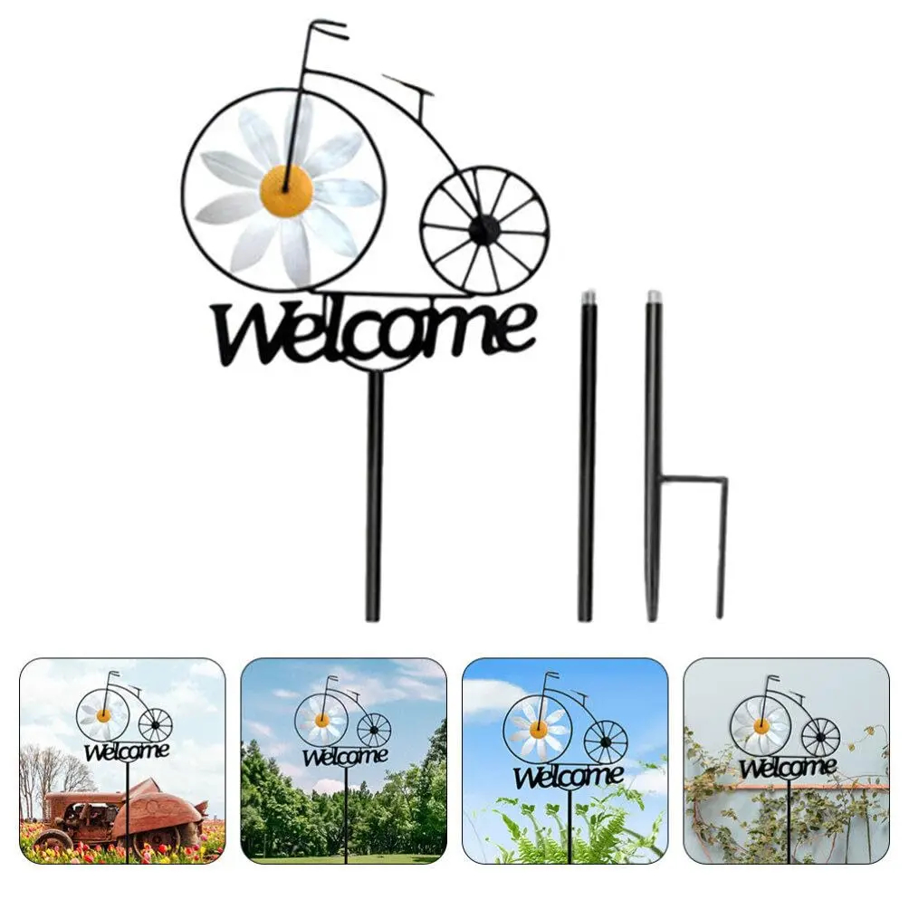 

Bicycle Wind Spinners Garden Metal Sunflower Stake with Welcome Sign Bike Stake Decoration Garden Decor for Patio Lawn