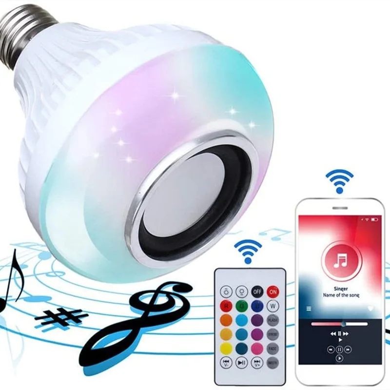 Dedicado LED Bluetooth Lâmpada Música, RGB Sete Cores Luzes, Telefone Móvel Remoto, Sem Fio, Inteligência