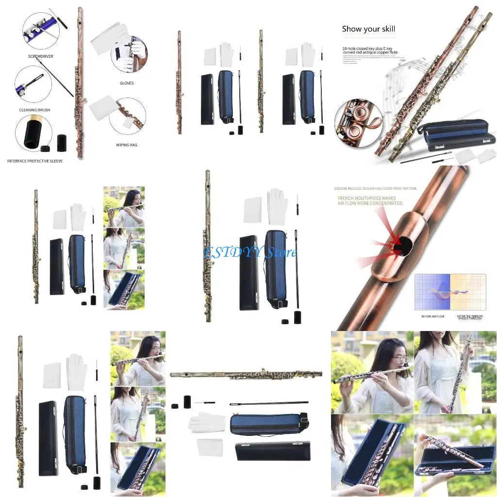 

G6DE Flute Musical Instrument 16 Holes Closed Hole Flute C Flutes Woodwind Instrument with Cloth Rod Gloves Starter Flute