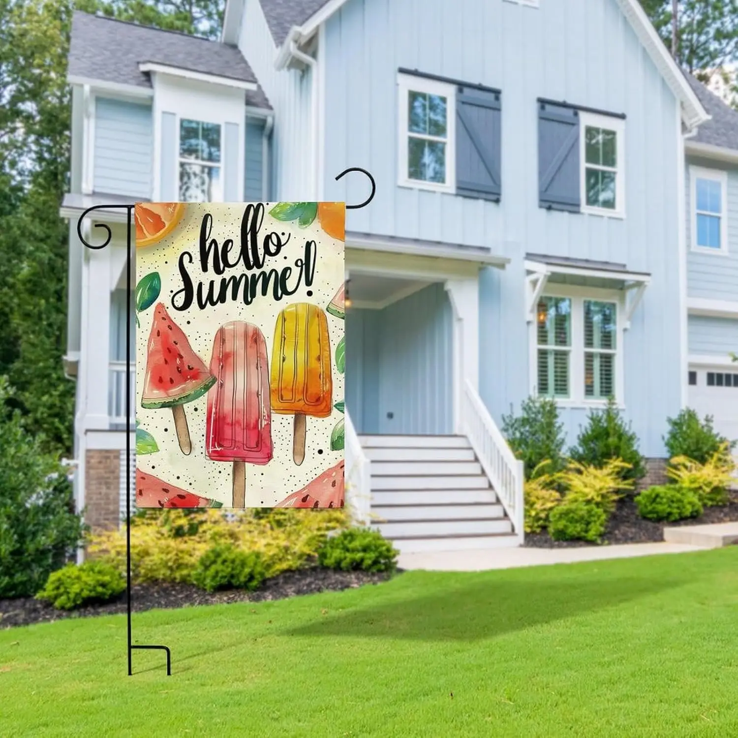 Summer Welcome Garden Flags for Outside Watermelon Popsicles Summer Outdoor Decor Seasonal Burlap Yard Garden Flags Hello Sunshi