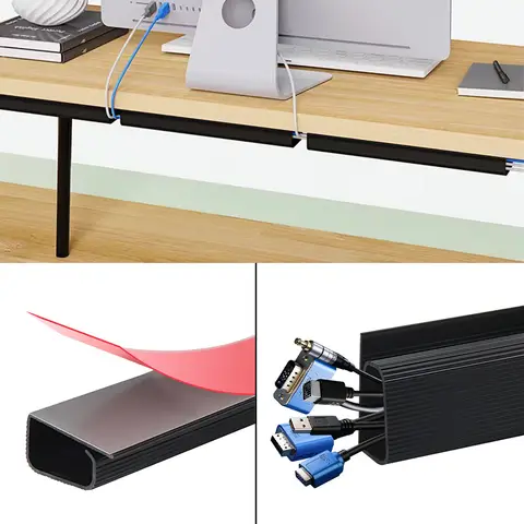 책상 채널 코드 Hider PVC 소재 아래 40CM 케이블 관리 드릴링 없음 케이블 관리 트레이 케이블 보호기 검정색