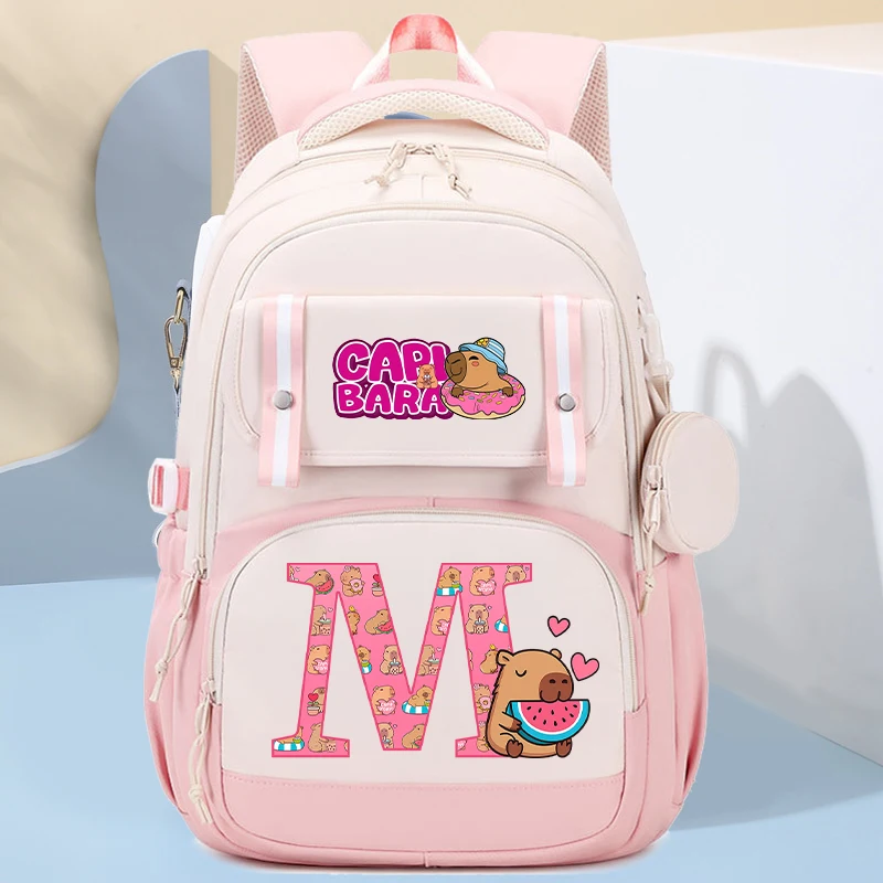 

Capibara Large Capacity Schoolbag with Coin Purse Anime Cartoon Letter Printed Backpacks Students Book Stationery Storage Pouch