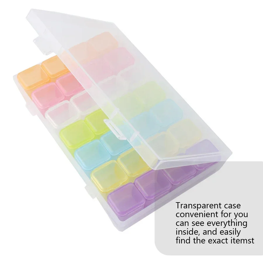 

Multicolor 28-Slot Jewelry Organizer Box for Nail Art Rhinestone Gem Bead Storage Empty Display Solution