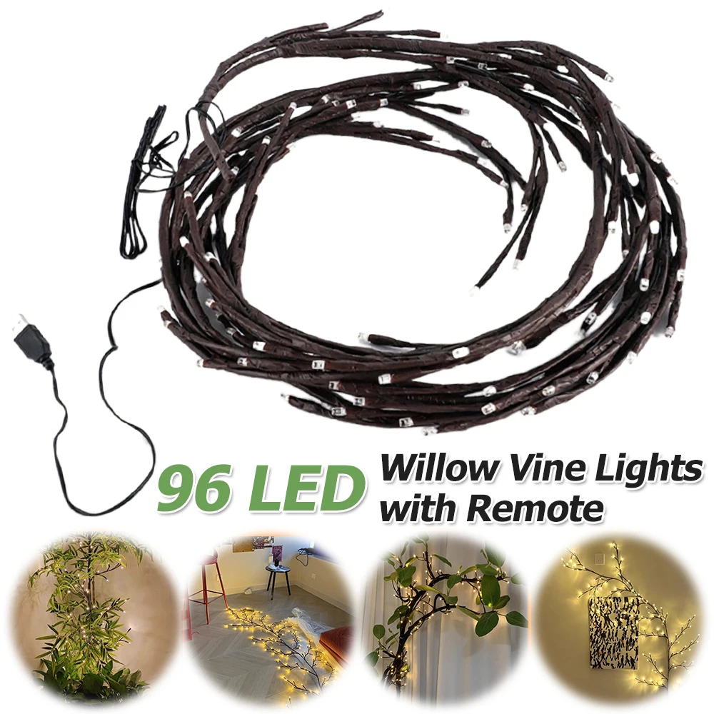 96 LED أضواء كرمة الصفصاف 8 طرق الصفصاف شجرة الكرمة فرع أضواء مسحور الجدار الديكور عيد الميلاد الديكور