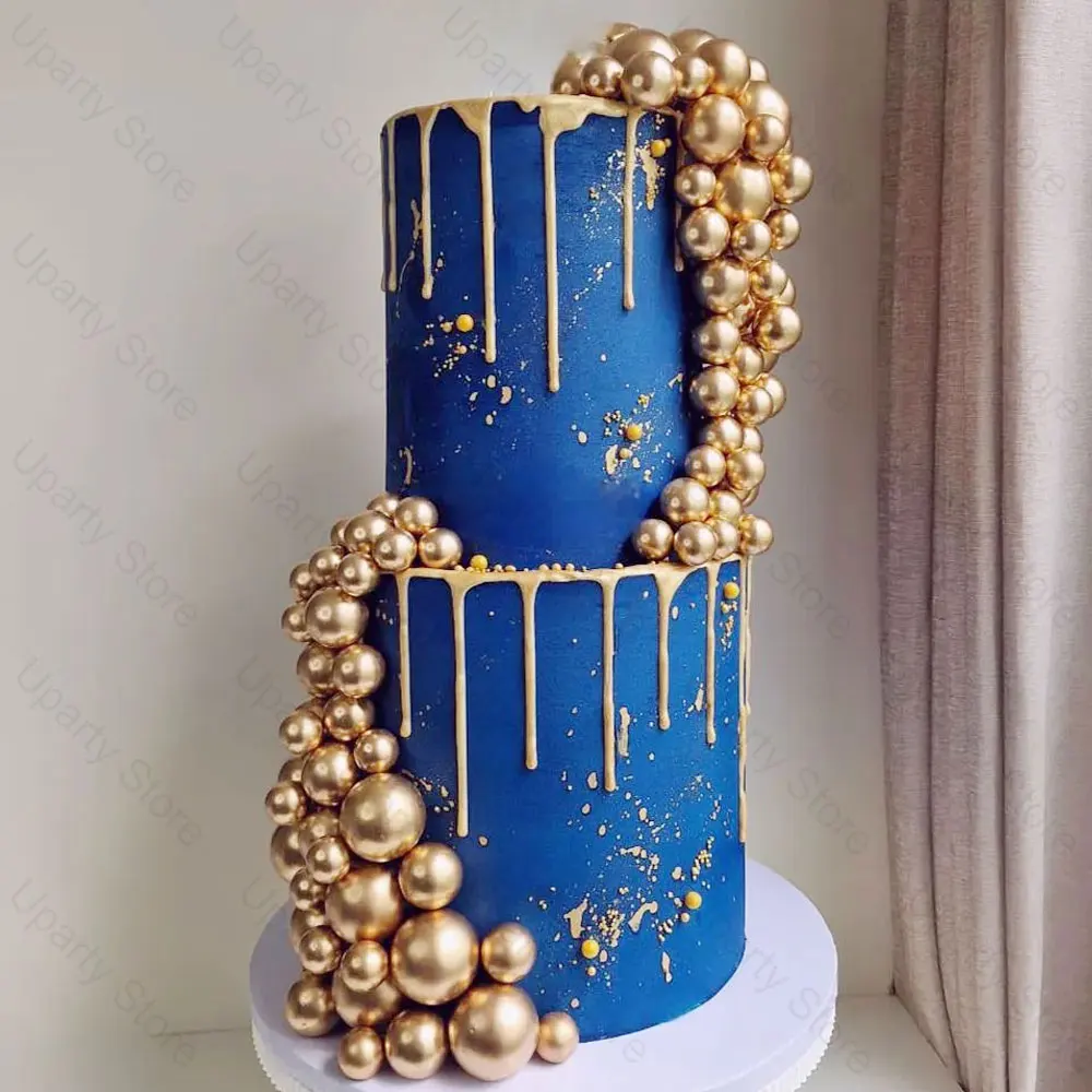 60Pcs Gold Balls Cake Toppers 4 Different Size Gold Faux Balls Cake Stand for Birthday Wedding Party Eid Mubarak Cake Decoration