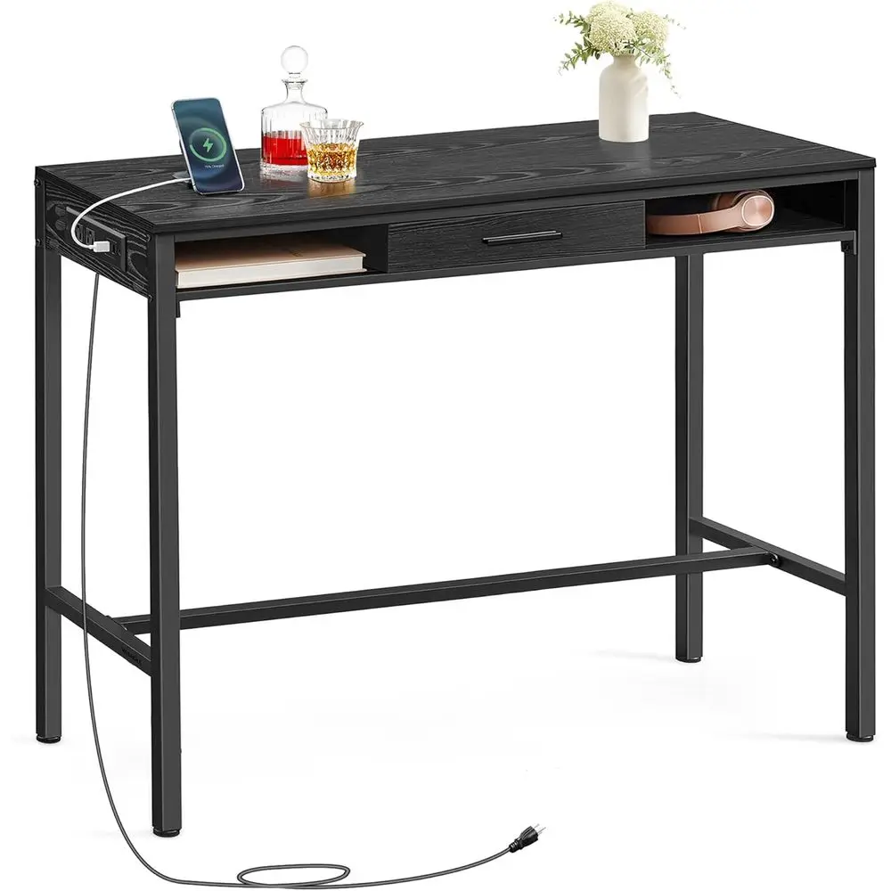 

Элегантный высокий барный стол 39,4 дюйма с розетками, выдвижным ящиком, крючками и местом для хранения для столовой или кухни