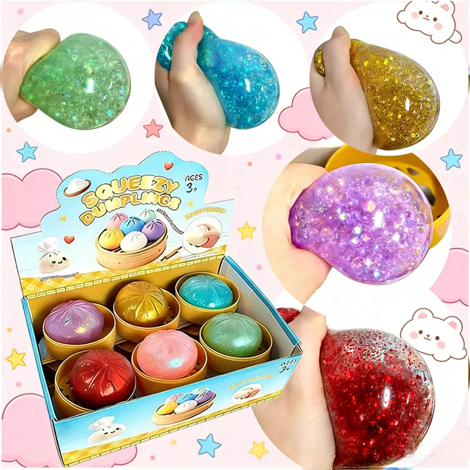 Neu 1-12 Stück Glitzer-Dumpling Squishy mit Box – Sensorisches Quetschspielzeug zur Stresslinderung
