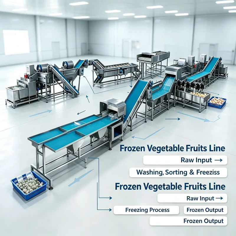 Frozen Fruit And Vegetable Processing Line, Industrial Continuous Sorting Blanching Freezing Equipment, For Farm Processor