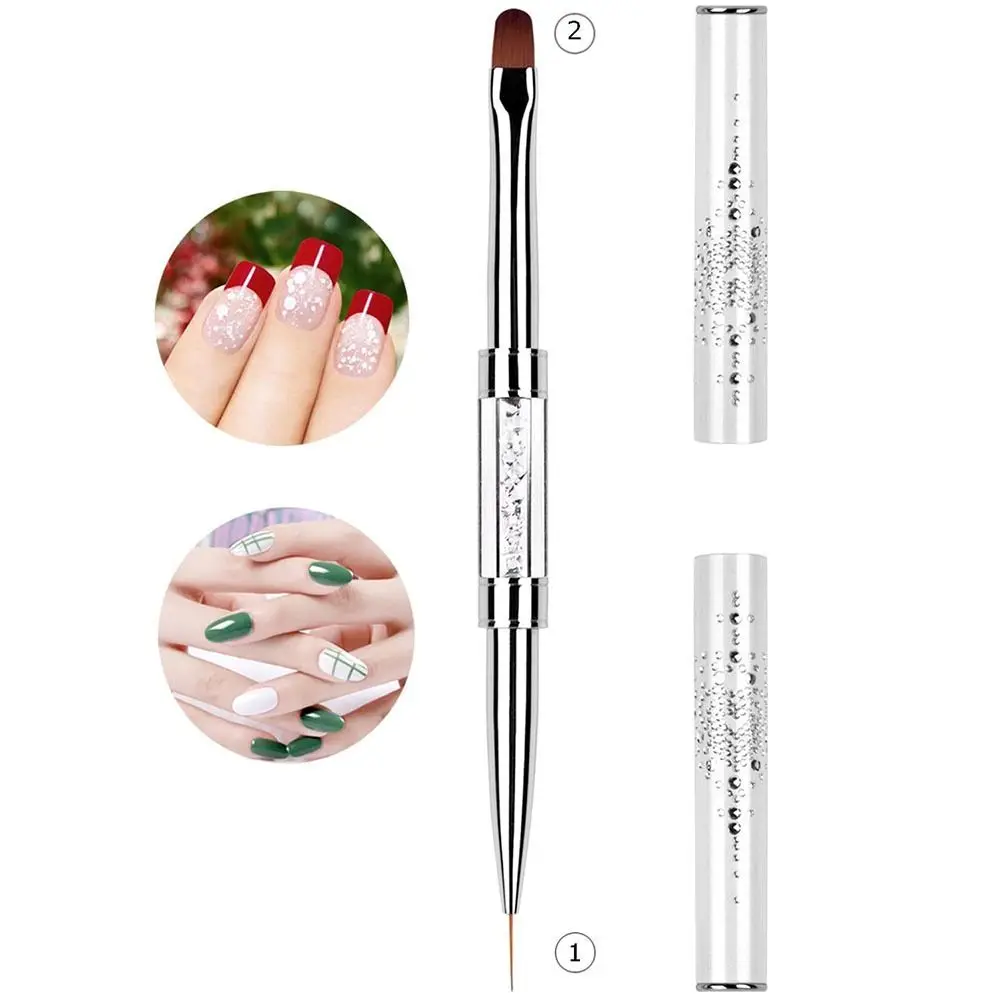 Long Pole Dual-Ended Nail Art Brush Multi-Functional Steel Push Nail Art Construction Pen UV Polish Gel Crystal Handle