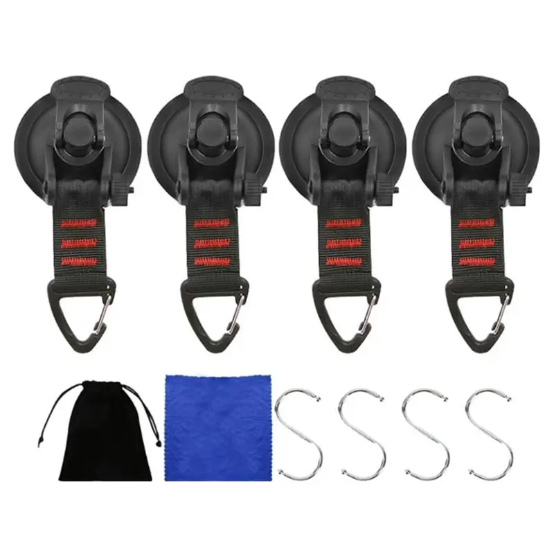 AB56-Upgraded Tie Down Suction Cup Hooks Heavy Duty 4 Pieces For RV Boat Car Camping Essential Accessories For Window Glass