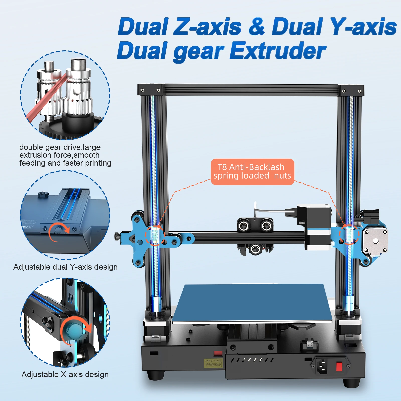 GEEETECH midar S – imprimante 3d, extrudeuse à double engrenage et lit chauffant fixe à axe Z avec nivellement automatique, fonctionne bien avec de nombreux filaments, TMC2208