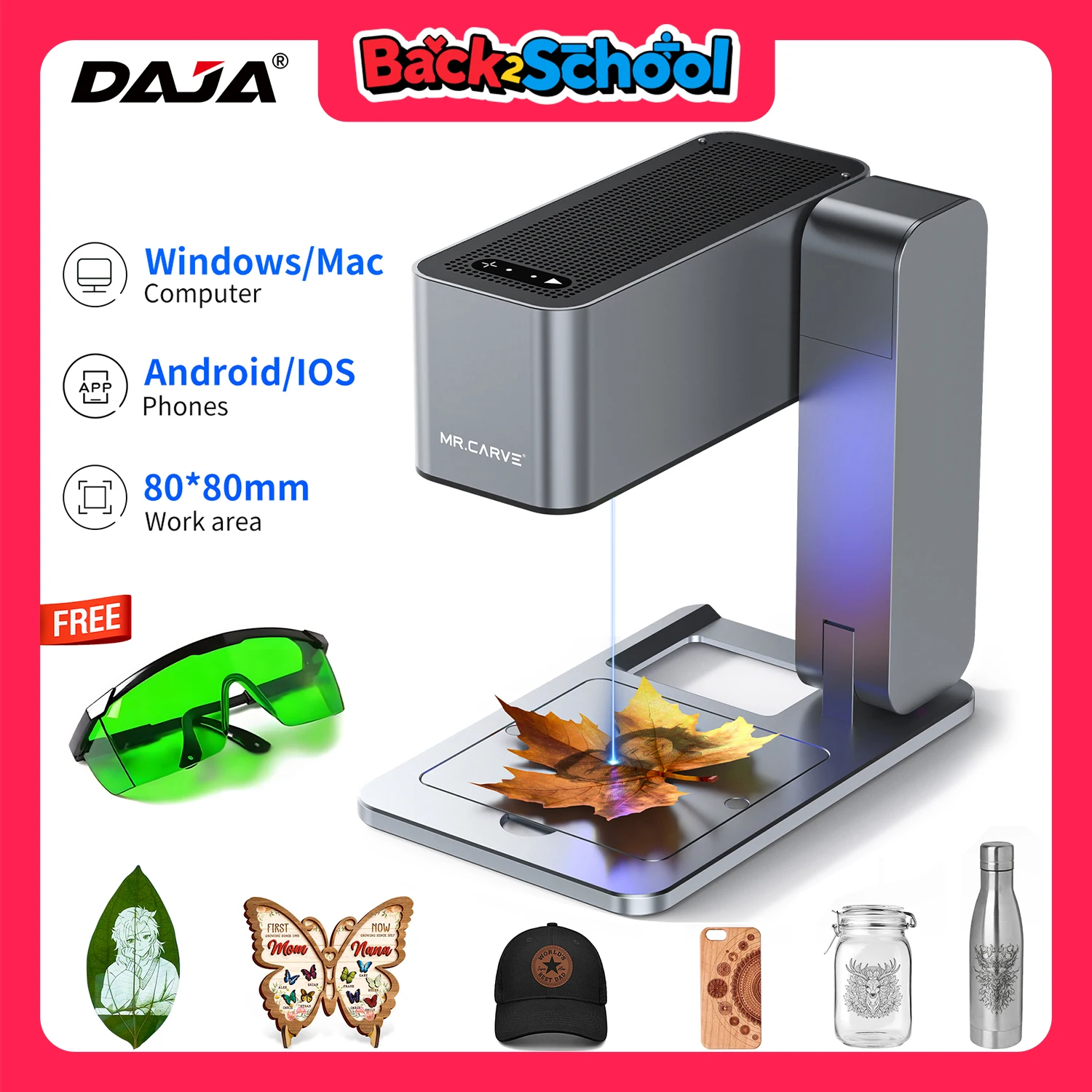 

MR.CARVE C1 Laser Engraver Portable Laser Engraving Machine for Mobile APP Windows Mac Engrave leaves wood Plastic Painted Metal