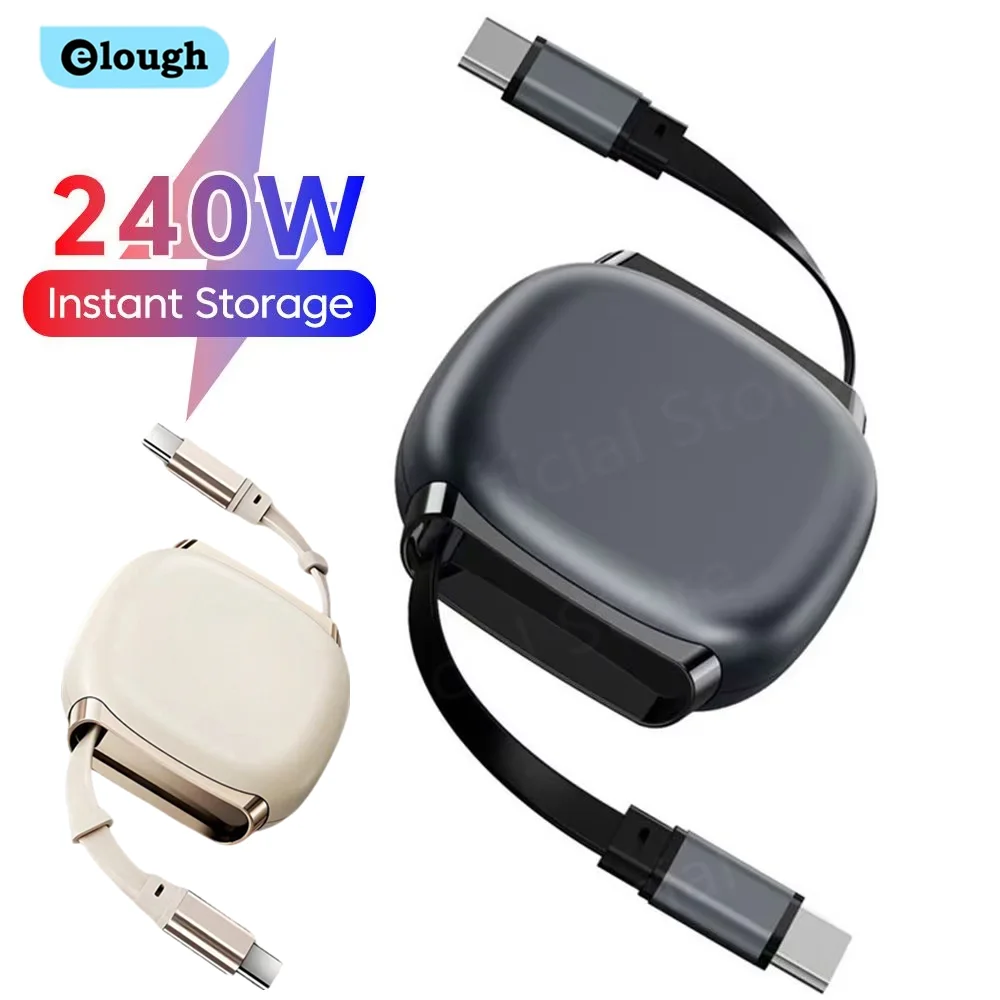 

Elough 240W USB C To Type C Cable Retractable Super Fast Charge Phone Type C Cable For iPhone 17 16 15 Pro Max Oneplus Data Cord