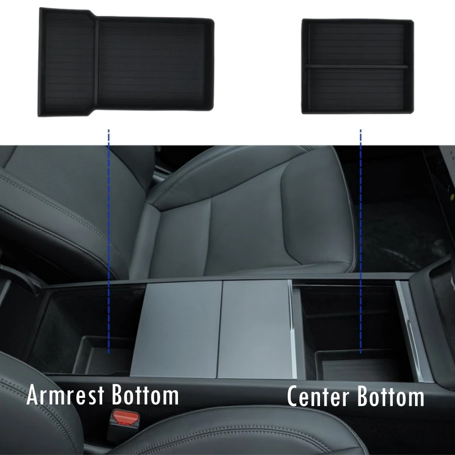 For 2024 Tesla Model 3 Highland ABS Center Console Organizer Trays Top & Bottom TPE Control Armrest Storage Box Inner Decoration