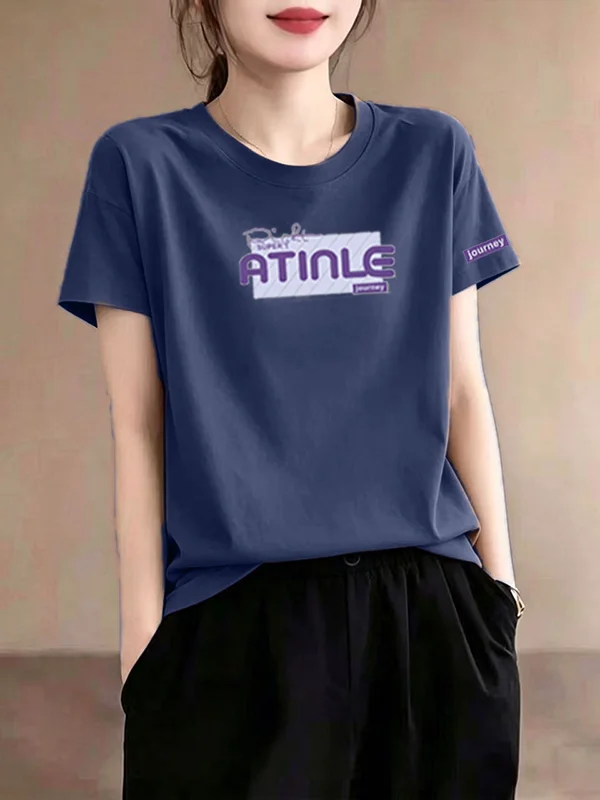 

Summer New Women's Short Sleeve T-Shirt Loose Fit Slimming Youthful Design Unique Top Breathable Polyester Standard Size