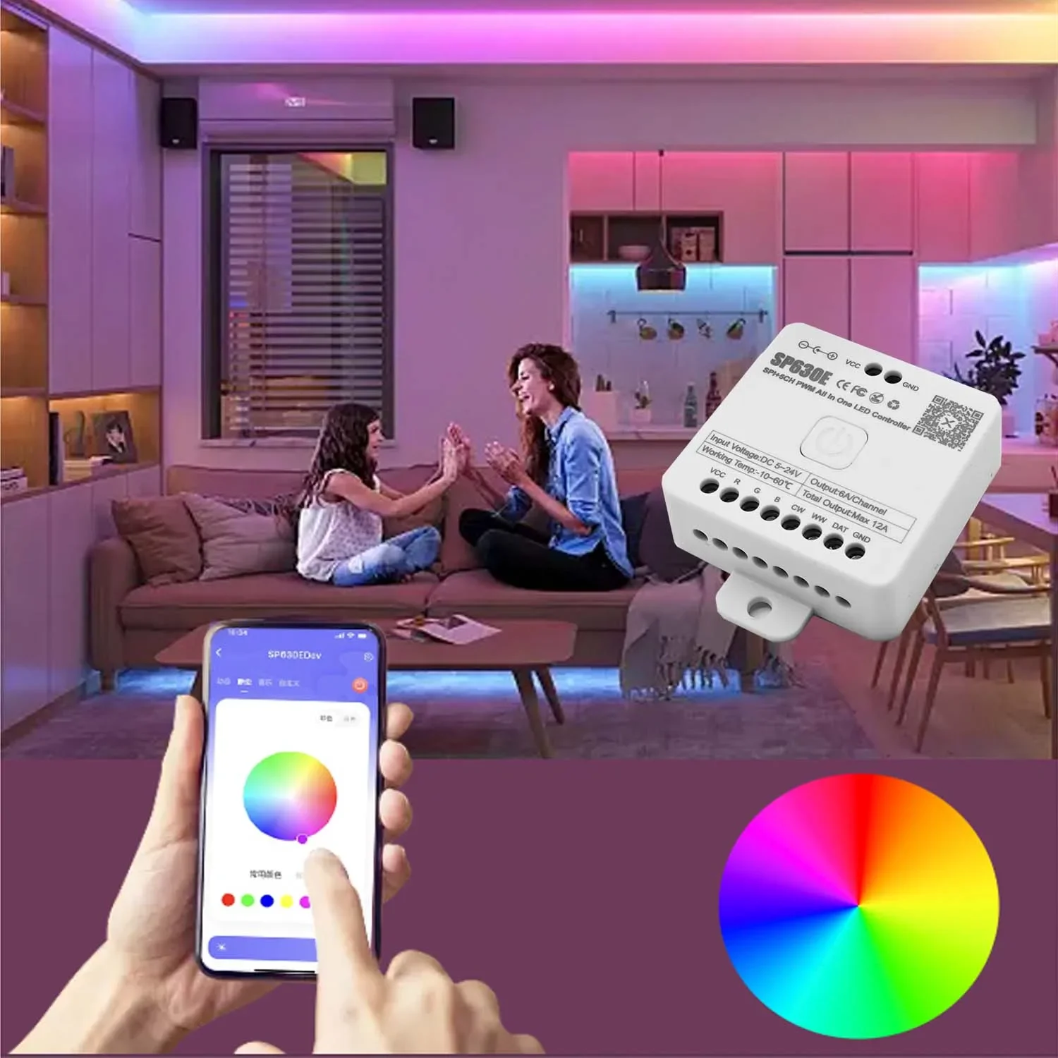 SP630E Bluetooth LED Controller DC5V-24V WS2811 5050 SPI Pixels 3CH 4CH RGB RGBW PWM LED Light 2.4G 4-Zone Touch Remote Control