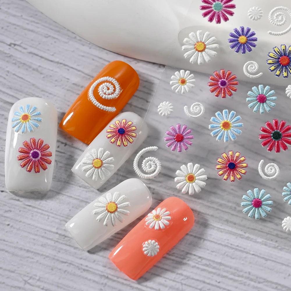 1 pz 5D Colorato Margherita Girasoli Adesivi Per Unghie Autoadesivi Gesang Fiore In Rilievo Della Boemia Decalcomanie Per Unghie FAI DA TE Manicure decor