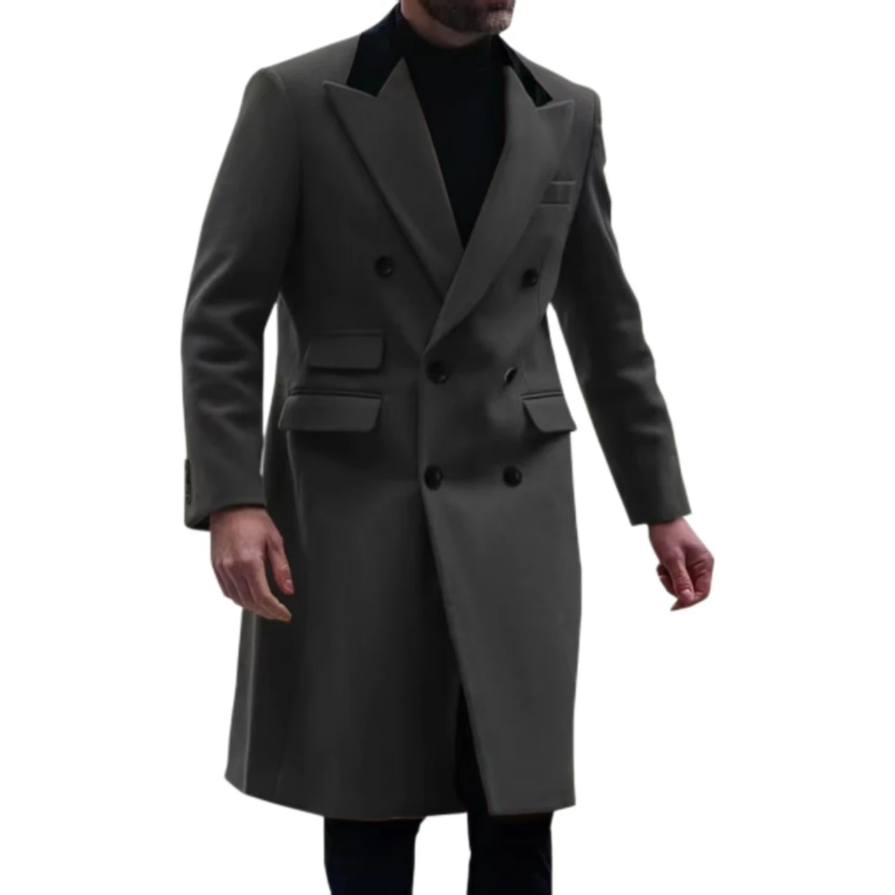 Heren trenchcoat Puntige kraag Double Breasted Grove wollen stoffen De nieuwste zakelijke activiteiten Bruidsjonkers