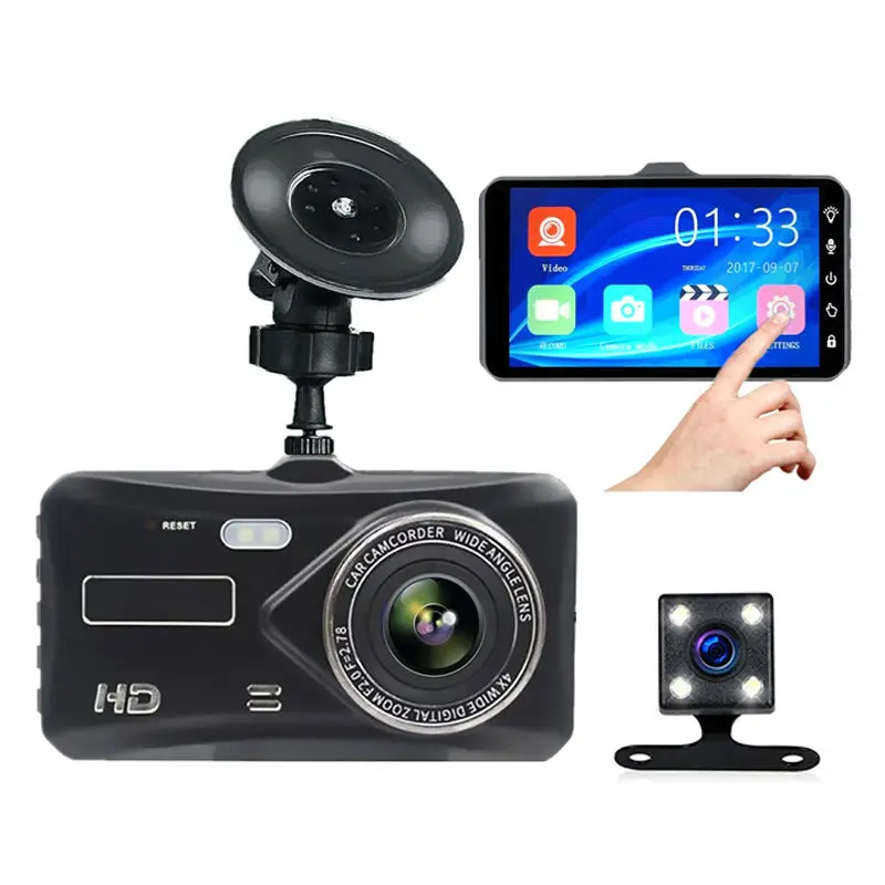 

Hot Sale Car Black Box 1080P 4.0 inch Front and Rear Dual Lens Car Dash Cam IPS Touch Screen Car Camera Driving Recorder