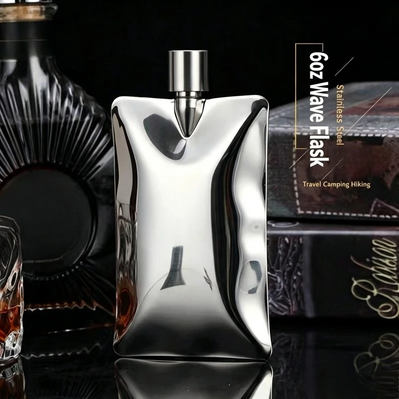 Wave Shaped Stainless Steel Flask Creative Irregular Portable Outdoor Hip Flask for Camping Hiking Travel