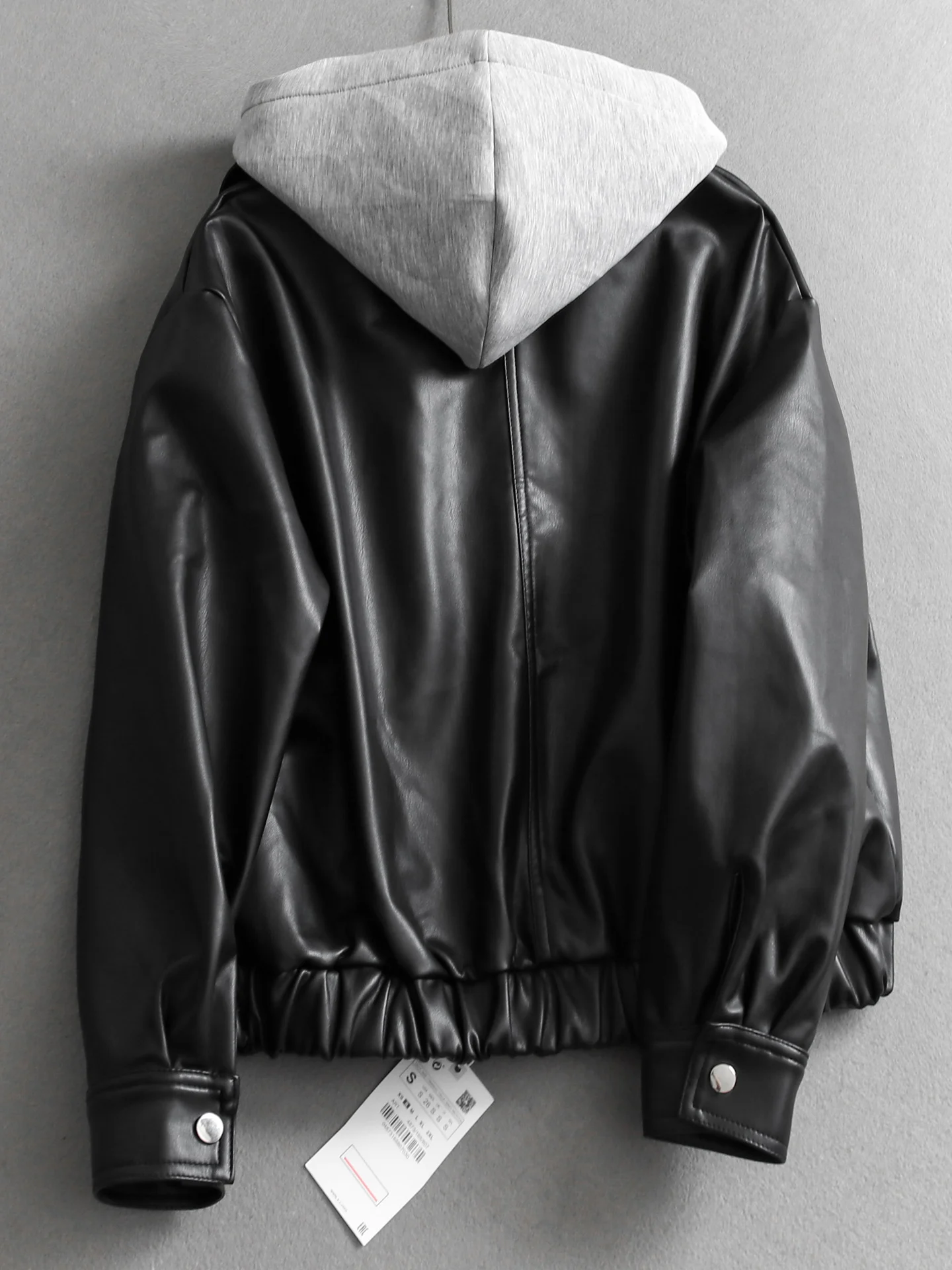 Cool Contrast Color Patchwork Long Sleeve Biker Style Warmth Jacket Women's Leather Coat Windproof Casual Loose Fit Zipper Cl...