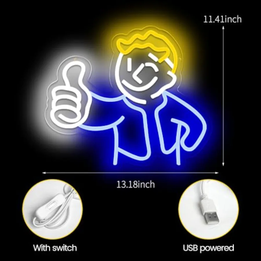Gaming Neon Sign Vault Boy Neon Signs for Wall Decor Game Neon Light Gamer Mave Cave Bedroom Vault Boy Neon Light LED Signs for
