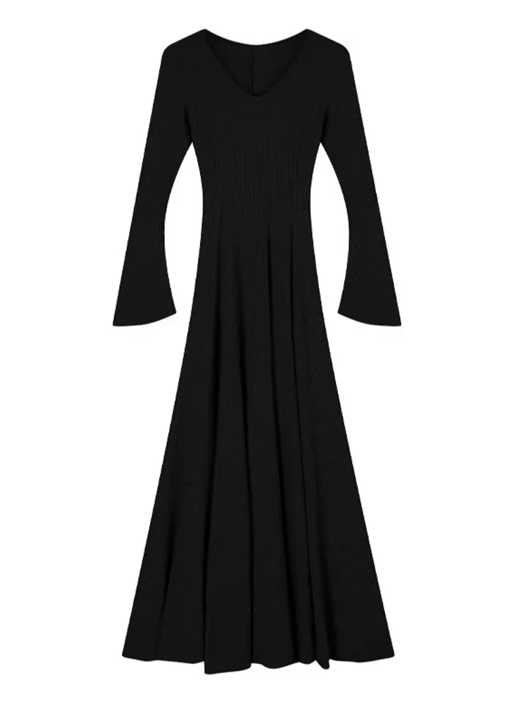 Bla V-Ne Long Sve Gebreid Dr Dames Herfst Winter Slim Fit Innerlijk Lang Dr Koreaanse Sle Hoge taille Polyestervezel