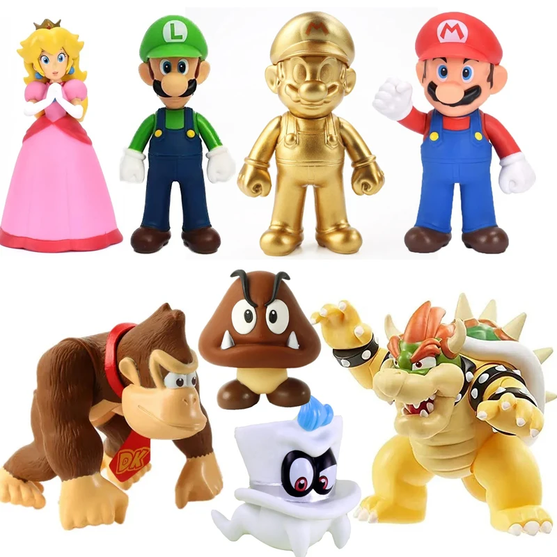 Super Mario Luigi Peach Bowser Yoshi Wario Action Figure Anime Model Toys Cartoon Doll Birthday Gift for  Children Kids