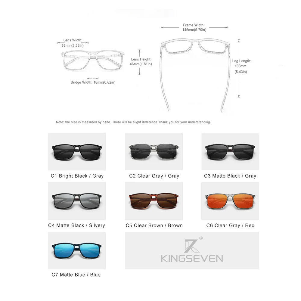 KINGSEVEN Men Sunglasses Polarized Anti-Glare Mirror Lens Rectangle Women UV400 Outdoor Sports Eyewear
