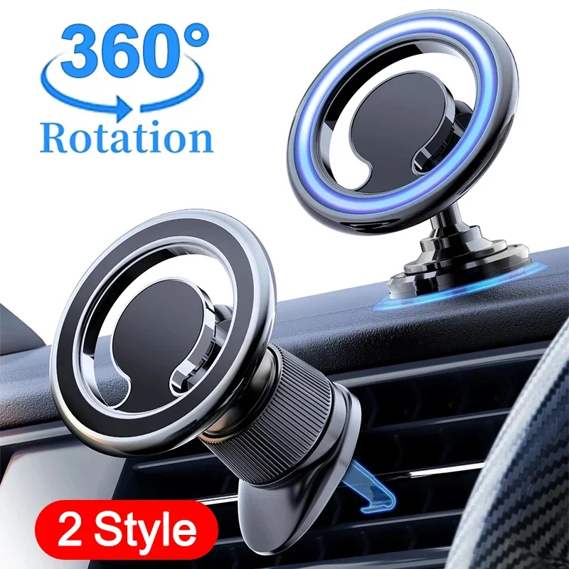 Luxury Metal Car Magnetic Phone Holder Magsafe Ring Case Dashboard Air Outlet Mount 360 Degree Rotation for iPhone 14 Samsung