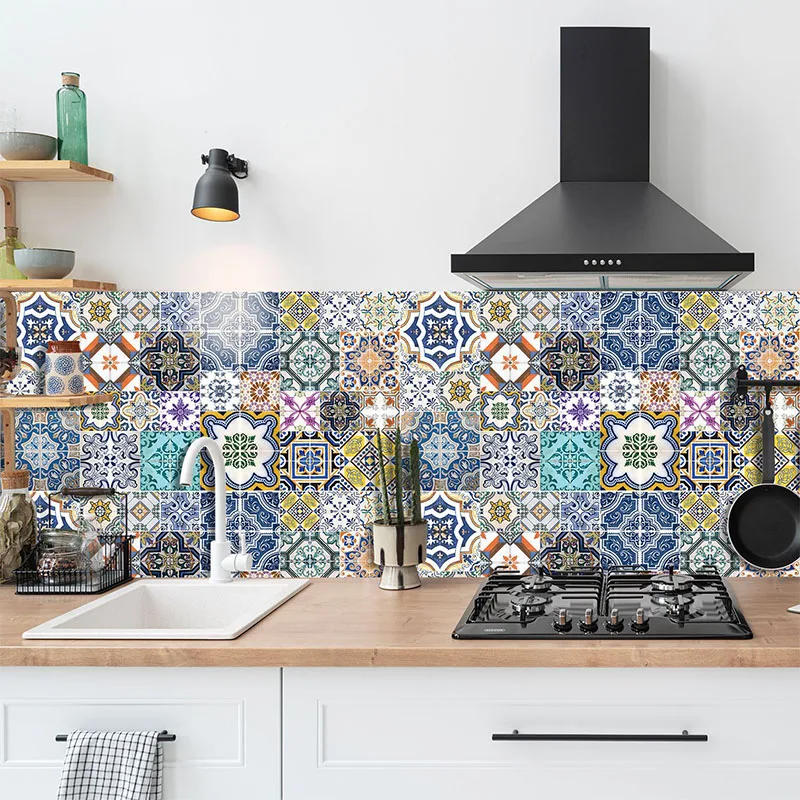 28PCS PVC Self Adhesive Wall Tile Stickers Waterproof Kitchen Retro Moroccan Bathroom Decal Peel And Stick Decoration Wallpaper