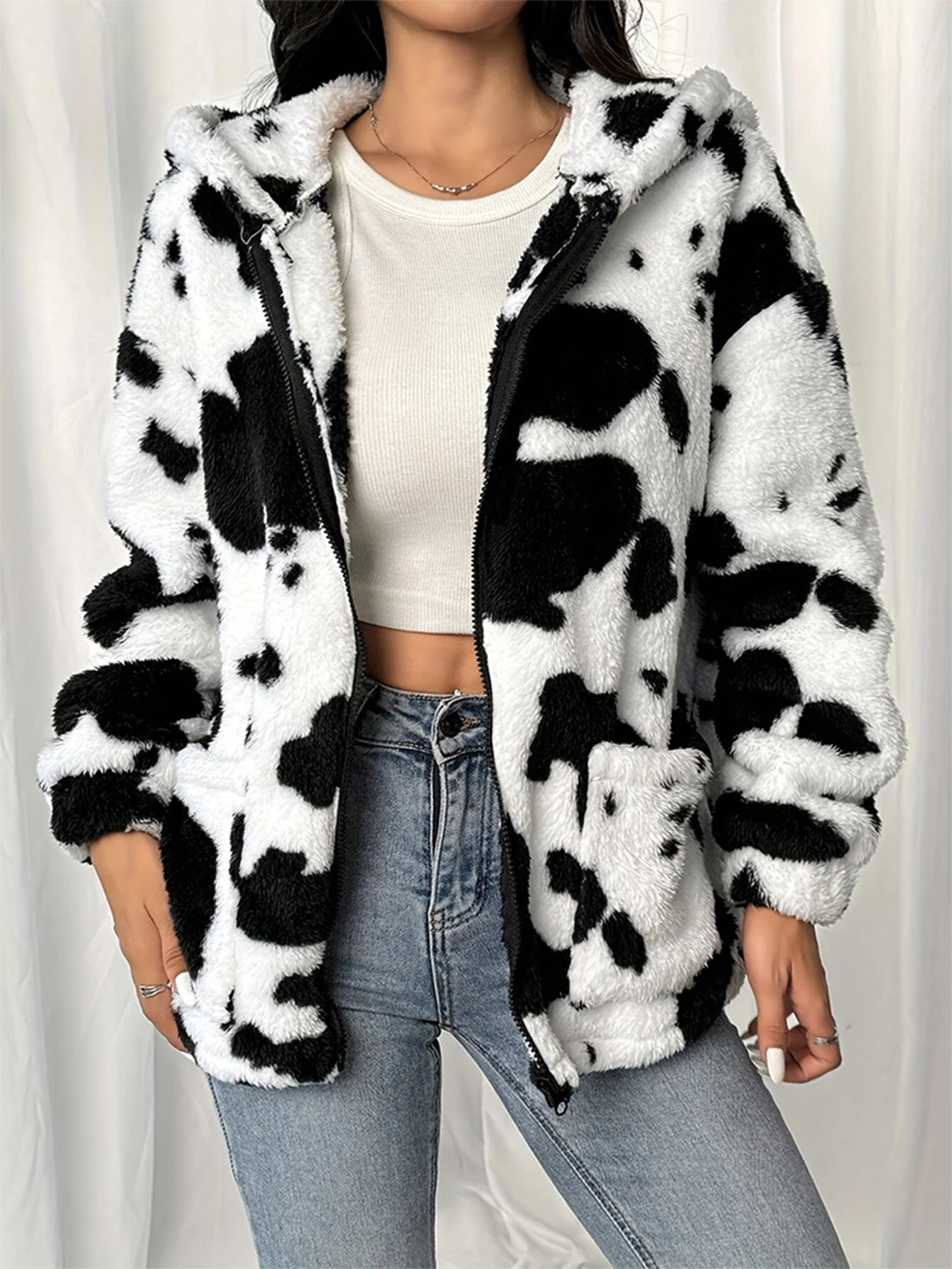 

Women's Hooded Coat Autumn Winter Casual Long Sleeve Zipper Closure K-Fashion Cute Contrast Color Detail Outerwear