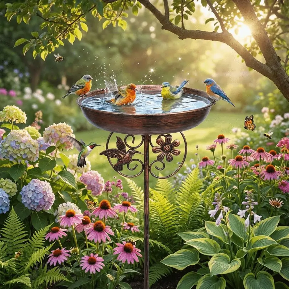 

Чугунная уличная поилка для птиц с пятилучевым основанием, устойчивая к ржавчине, прочная, для газона