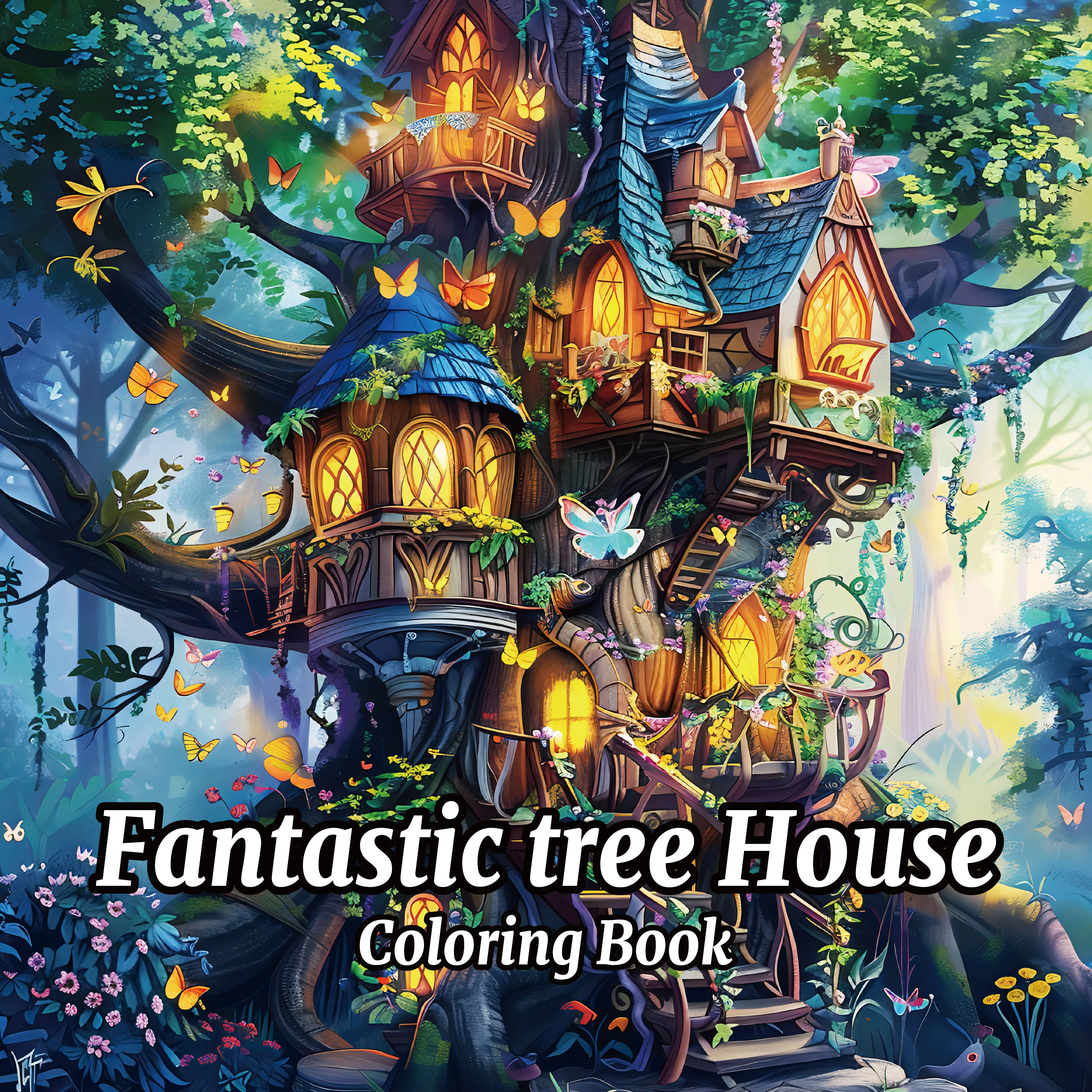 Fantasy Tree House Adult Coloring Book: Relaxing Art Sketchbook with Hand-Drawn Pages for Colored Pencils & Creative Doodling