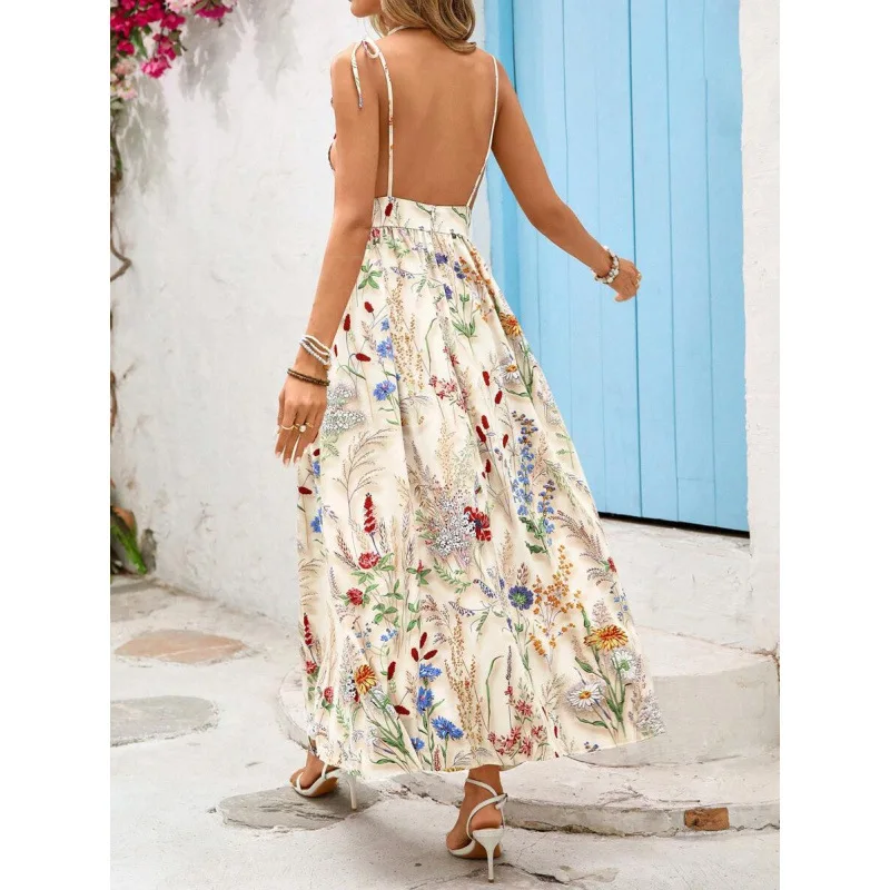 

Floral Print Slip Dress Women's plus Size Maxi Dress with Strap City Walk High Collar Other Fabric Citywalk Style Other Sleeve