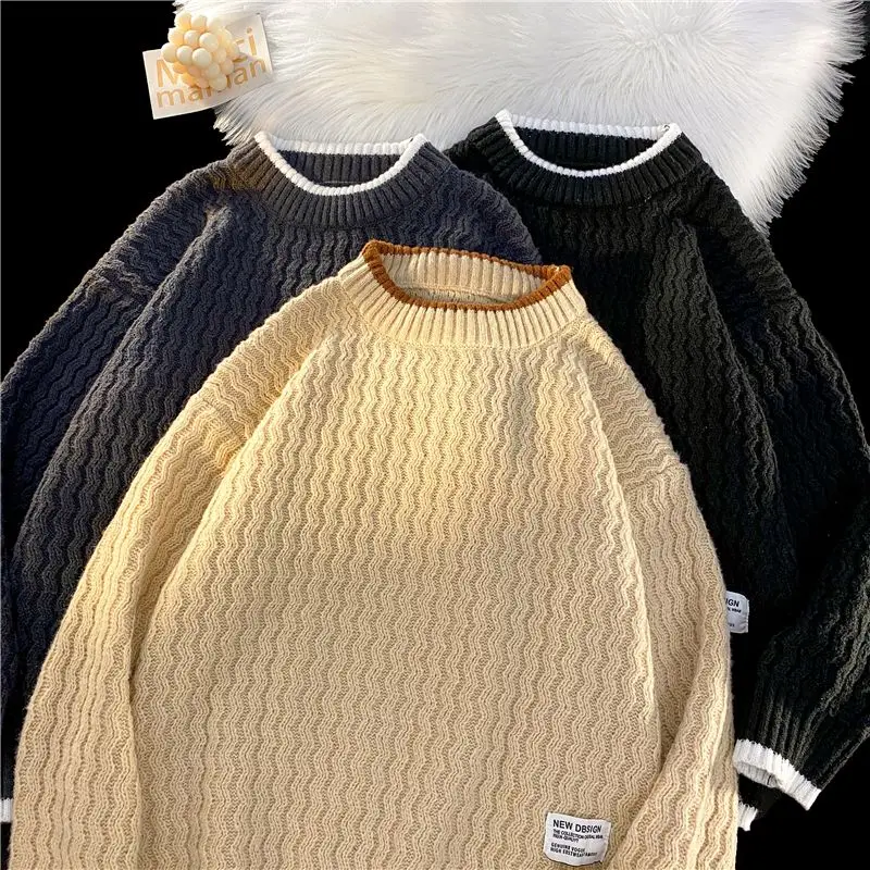 

Новинка 2025, мужской вязаный свитер, свободный крой, верхний слой с верхом, осень-зима, модный повседневный длинный светер из полиэфирного волокна