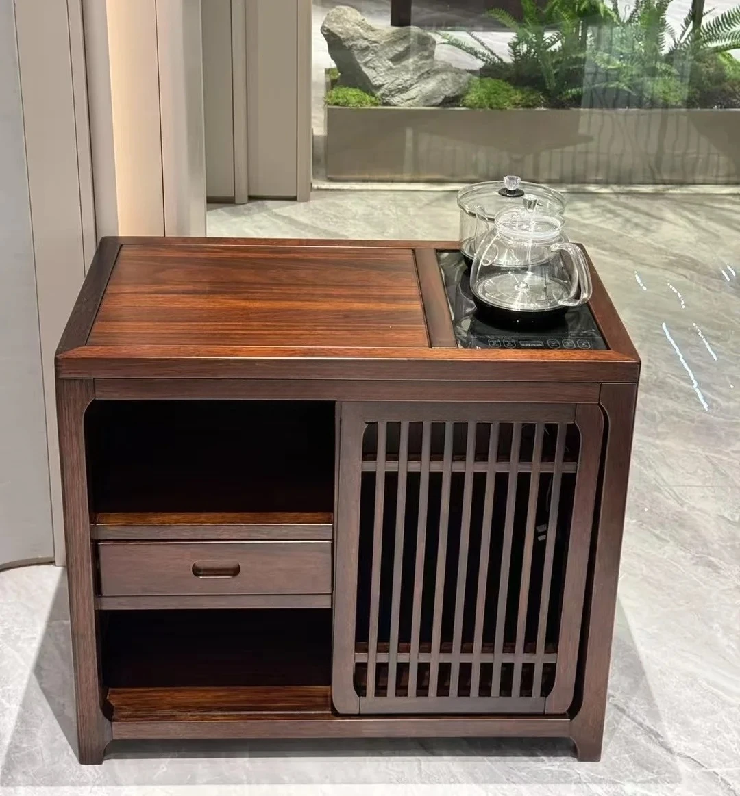 HJ new Chinese ebony tea cabinet living room high-end solid wood edge table automatic boiling water integrated side locker