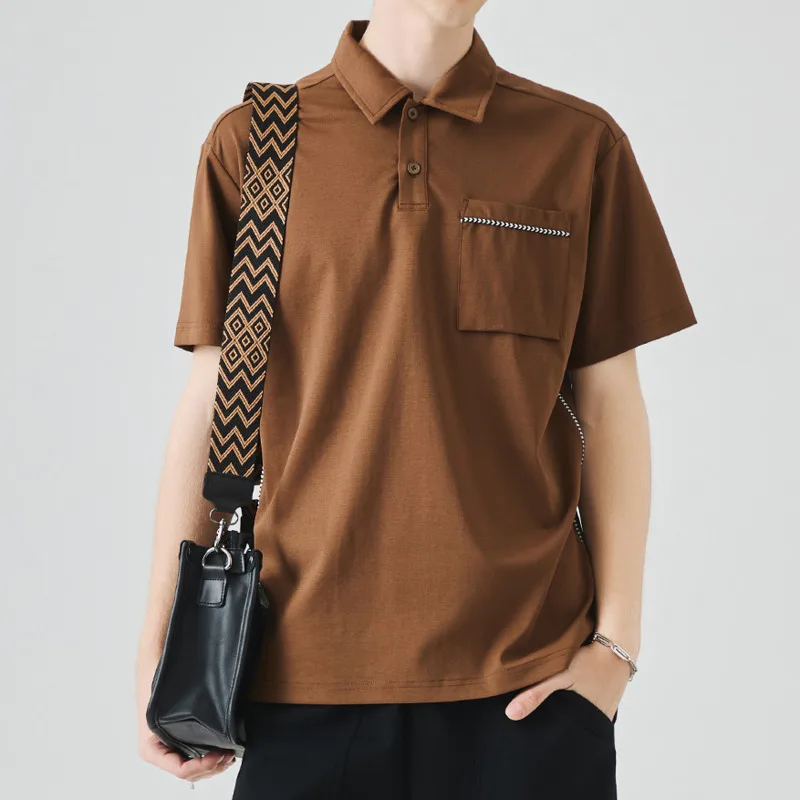 تي شيرت رجالي صيفي أنيق متعدد الاستخدامات بياقة فضفاضة وياقة فضفاضة وخفيف الوزن كاجوال الربط بأكمام قصيرة تي شيرت علوي #2