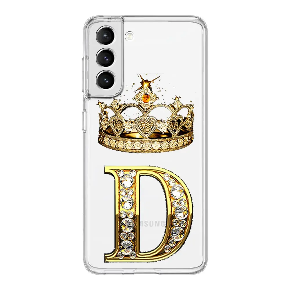 Diamond Crown Letter 26 Letters Phone Case For Samsung Galaxy S23 S22 S20 Ultra S21 FE 5G S10 S9 Plus S10E S8 Note 20 Soft Cover