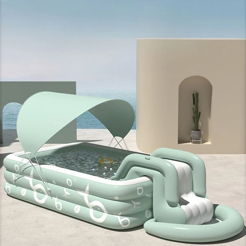

Large Inflatable Pool With Canopy Slide Play Center Family Splash Pad Extra-Thick PVC Outdoor Water Fun For Kids Adults