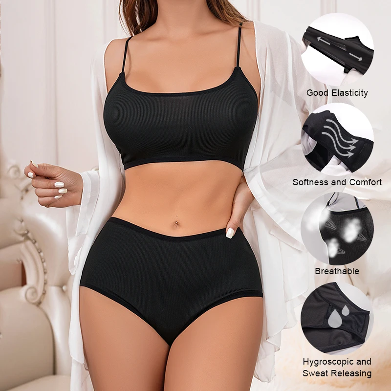 2pcs/pack Seamless Women Underwear Set Wireless Panties and Bra Sexy Briefs Tank Crop Top Brassiere Black Sexy Lingerie Sets